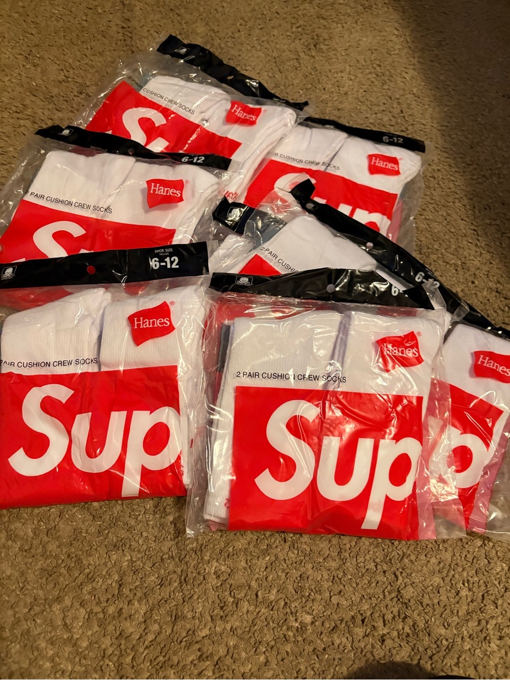 Hanes White Crew Socks with Red Graphic Logo - Pack